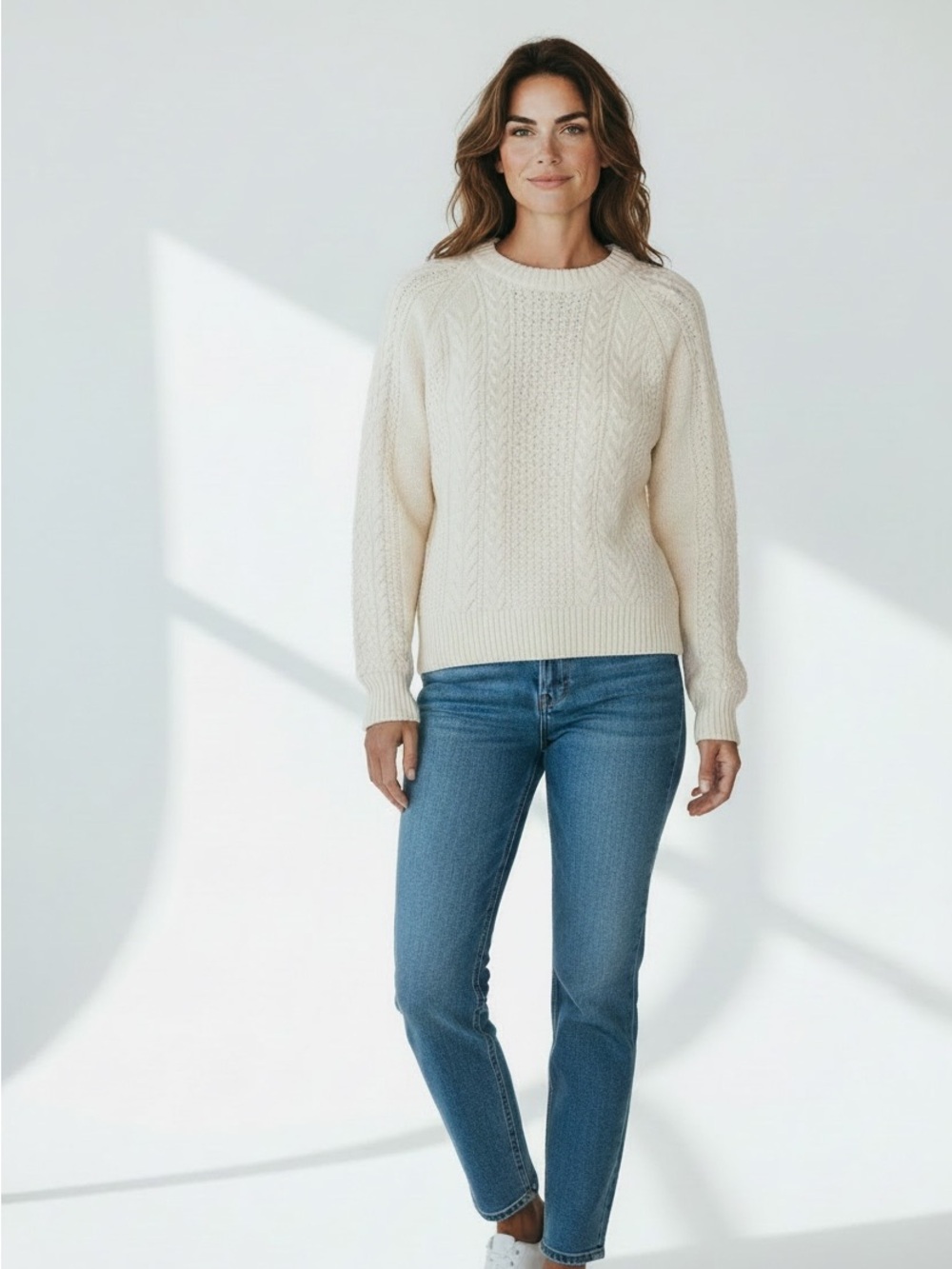Roots Cream Cable Knit Crewneck Sweater